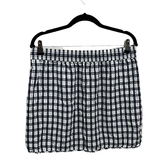 MADEWELL Curved-Hem Mini Skirt in Plaid Navy White SZ L