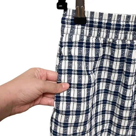 MADEWELL Curved-Hem Mini Skirt in Plaid Navy White SZ L