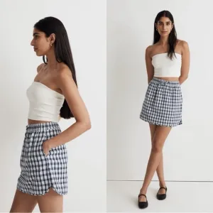 MADEWELL Curved-Hem Mini Skirt in Plaid Navy White SZ L