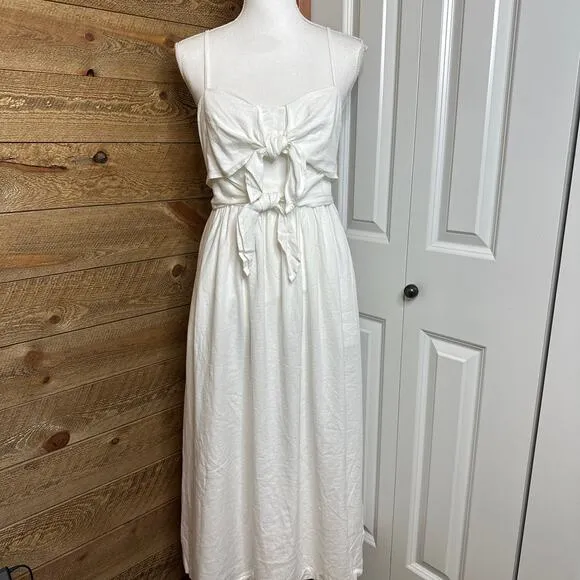 Madewell Dawson Dress Cutout White Linen Midi Dress with pockets Size 2 NWT