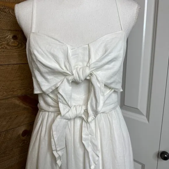Madewell Dawson Dress Cutout White Linen Midi Dress with pockets Size 2 NWT
