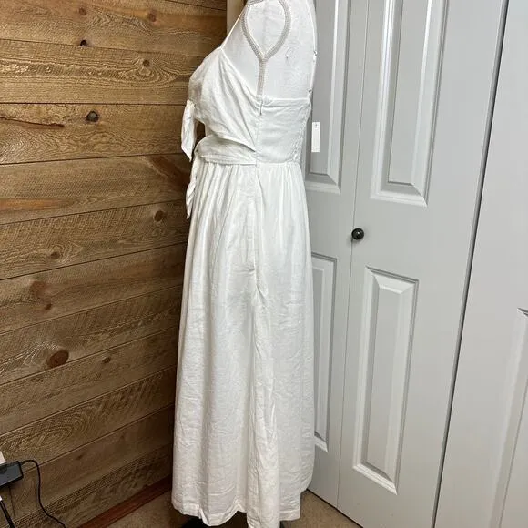 Madewell Dawson Dress Cutout White Linen Midi Dress with pockets Size 2 NWT