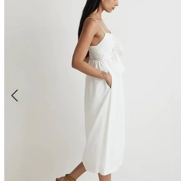 Madewell Dawson Dress Cutout White Linen Midi Dress with pockets Size 2 NWT