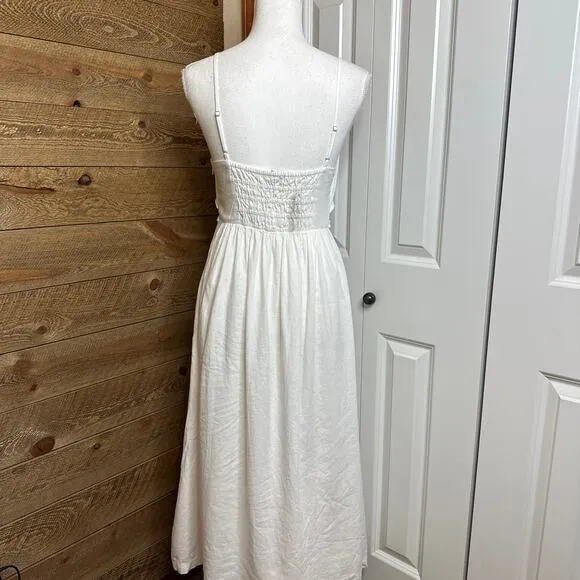 Madewell Dawson Dress Cutout White Linen Midi Dress with pockets Size 2 NWT