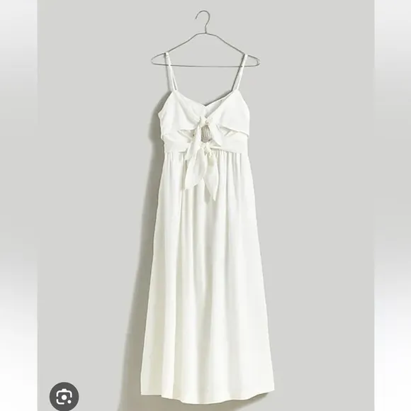 Madewell Double-Tie Cutout Sweetheart Midi Dress NL181 white