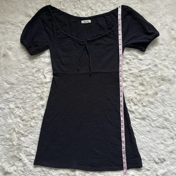 Madewell Dress Seersucker Knit Puff-Sleeve Mini Stretchy True Black XS