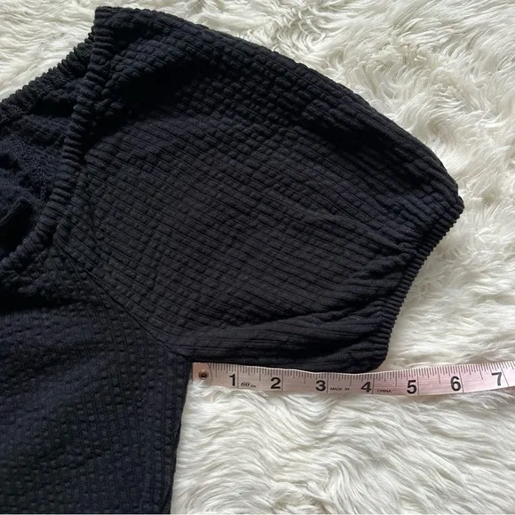 Madewell Dress Seersucker Knit Puff-Sleeve Mini Stretchy True Black XS