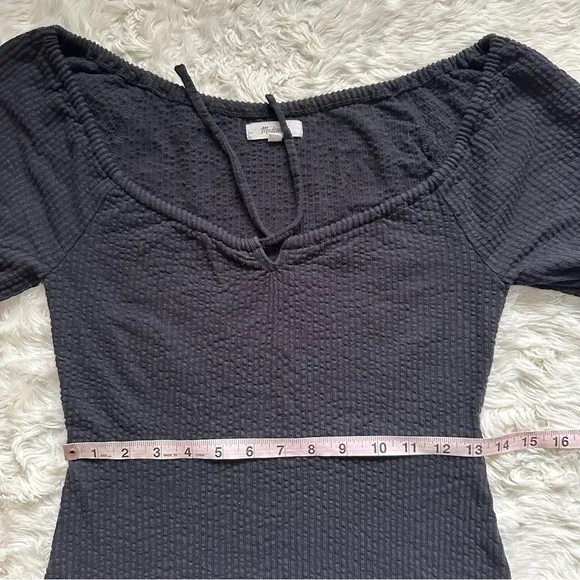 Madewell Dress Seersucker Knit Puff-Sleeve Mini Stretchy True Black XS