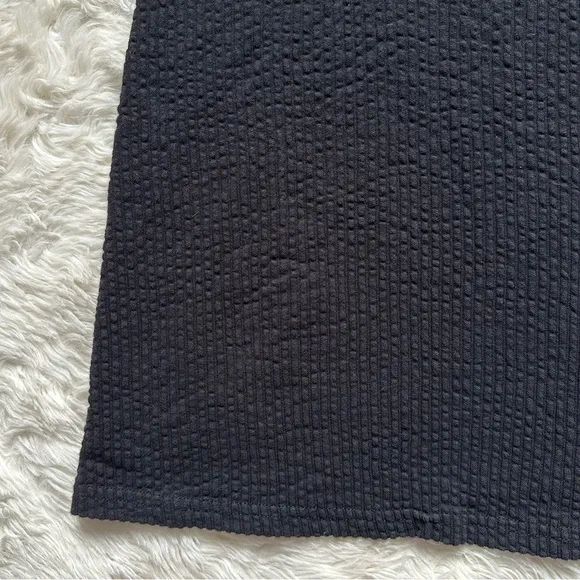 Madewell Dress Seersucker Knit Puff-Sleeve Mini Stretchy True Black XS