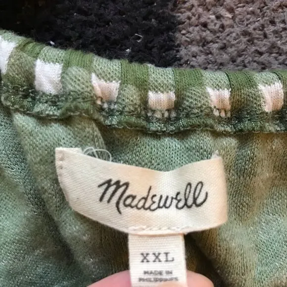 Madewell Jacquard Puff-Sleeve Mini Dress in Gingham Check Palm Green White XXL