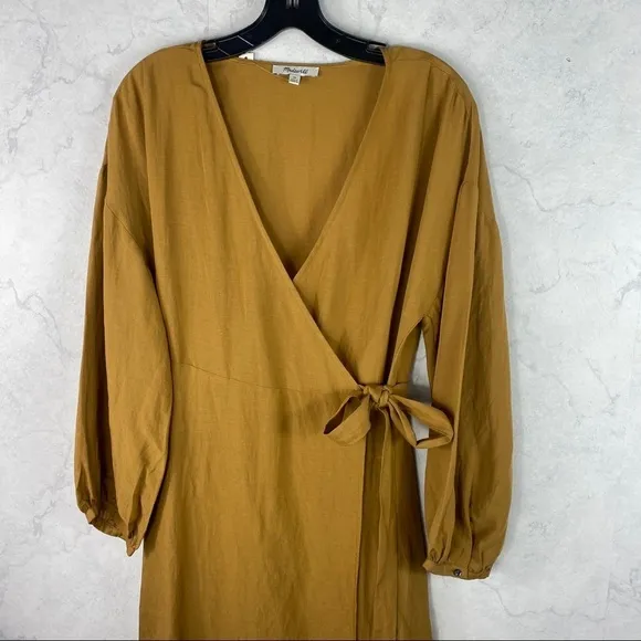 [Madewell] Linen Blend Balloon Sleeve Wrap Dress
