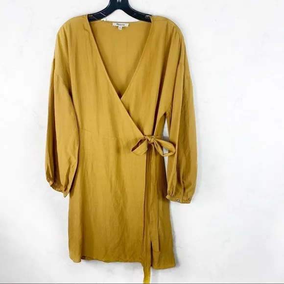 [Madewell] Linen Blend Balloon Sleeve Wrap Dress