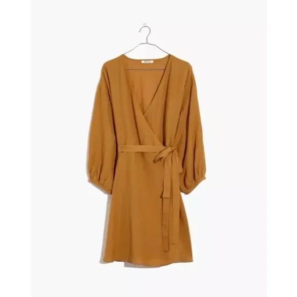 [Madewell] Linen Blend Balloon Sleeve Wrap Dress