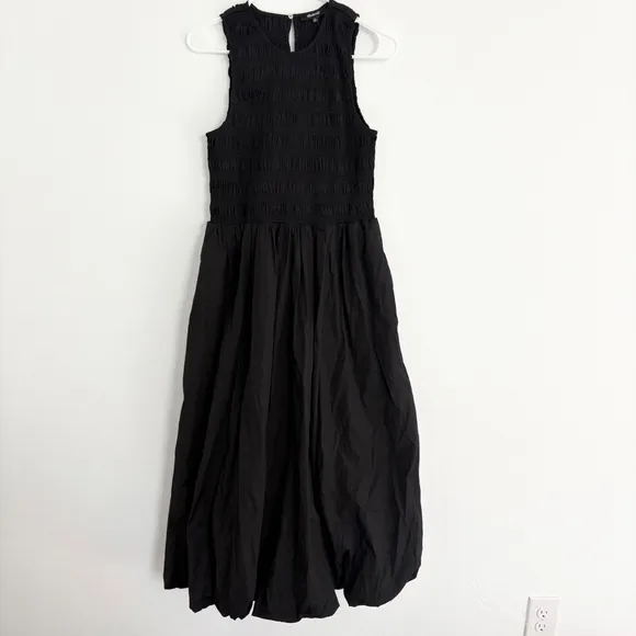 Madewell Melody Smocked Midi Dress Bubble Hem Black Casual Party Dress NWT M