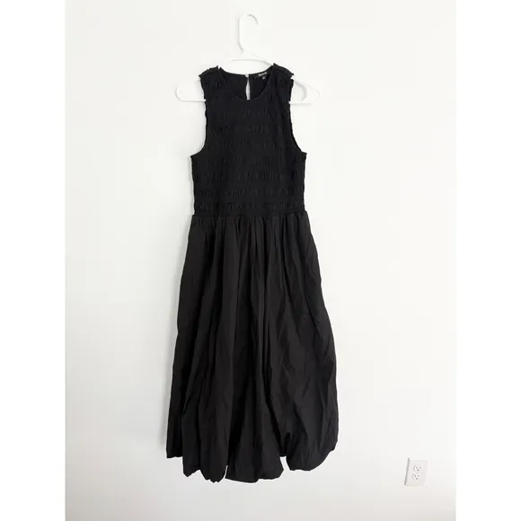 Madewell Melody Smocked Midi Dress Bubble Hem Black Casual Party Dress NWT M