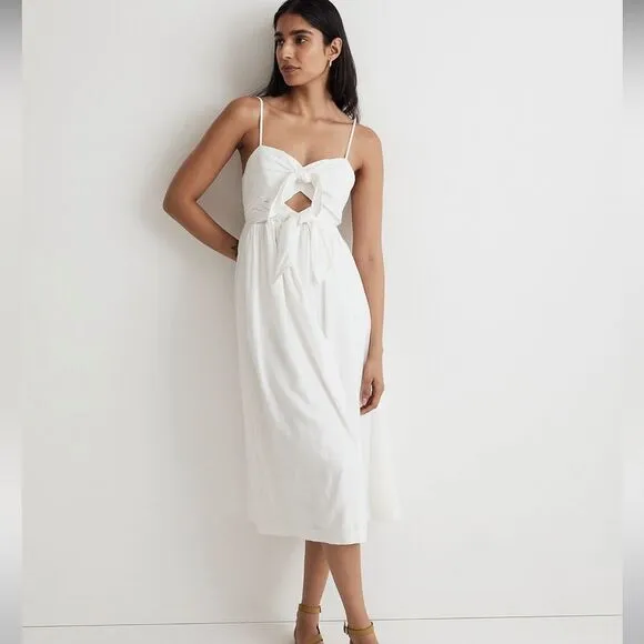 Madewell NWT Double Tie Cutout Sweetheart Midi Dress Size 00 in Eyelet White