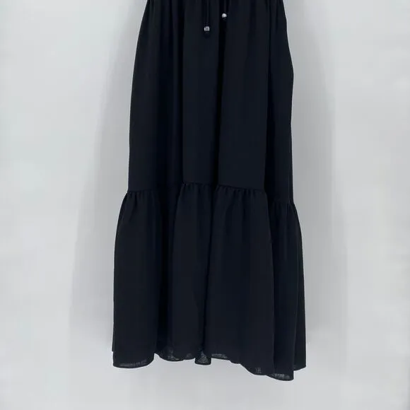 Madewell Ruched Keyhole Tiered Black Midi Dress Size‎ 10