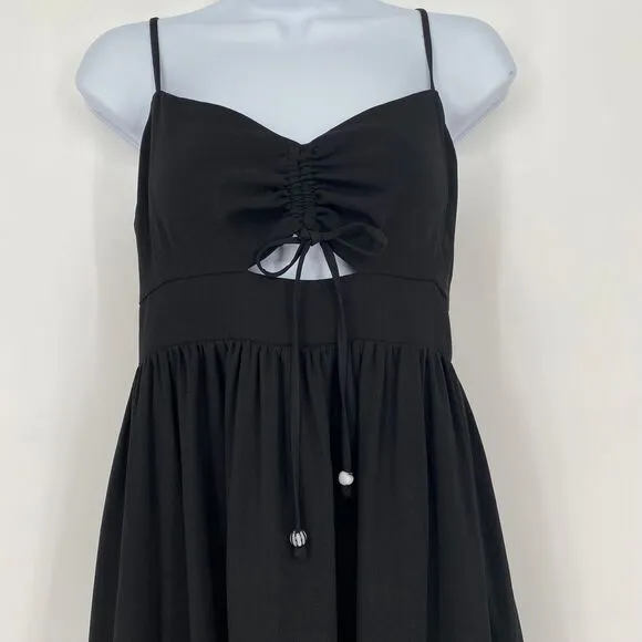Madewell Ruched Keyhole Tiered Black Midi Dress Size‎ 10