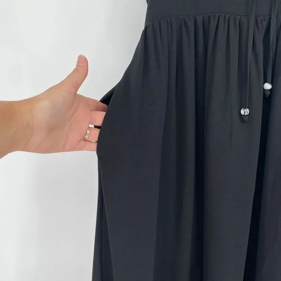Madewell Ruched Keyhole Tiered Black Midi Dress Size‎ 10