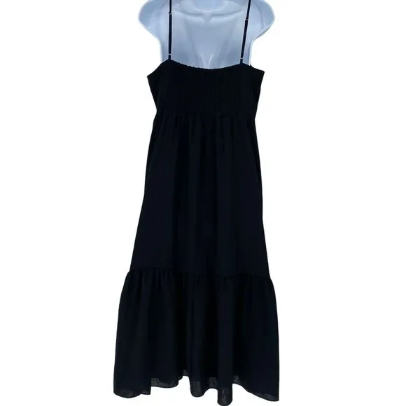 Madewell Ruched Keyhole Tiered Black Midi Dress Size‎ 10