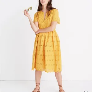 Madewell Scalloped Eyelet Midi Dress Yellow Size 0 Boho Chic