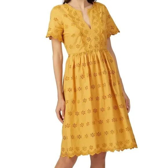 Madewell Scalloped Eyelet Midi Dress Yellow Size 0 Boho Chic