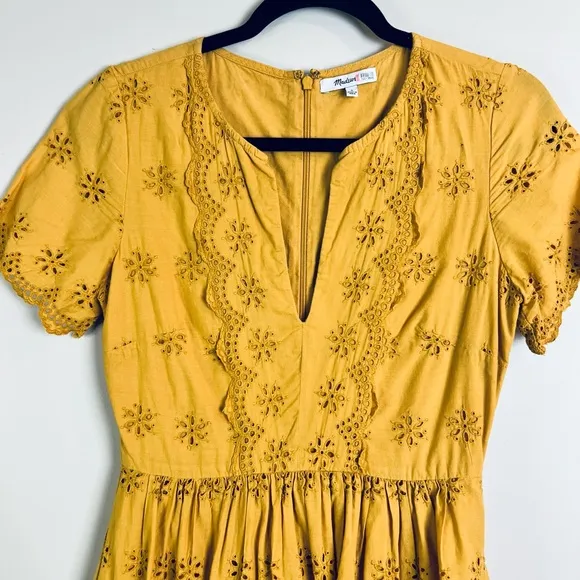 Madewell Scalloped Eyelet Midi Dress Yellow Size 0 Boho Chic