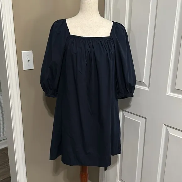 Madewell Square-Neck Puff-Sleeve Mini Dress in Navy