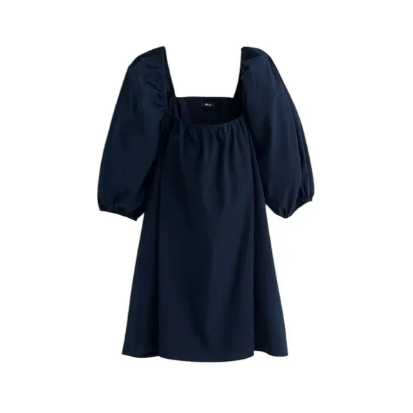 Madewell Square-Neck Puff-Sleeve Mini Dress in Navy