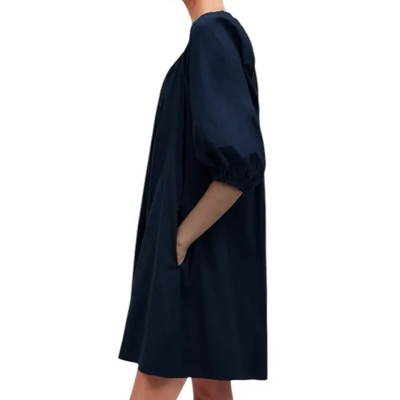 Madewell Square-Neck Puff-Sleeve Mini Dress in Navy