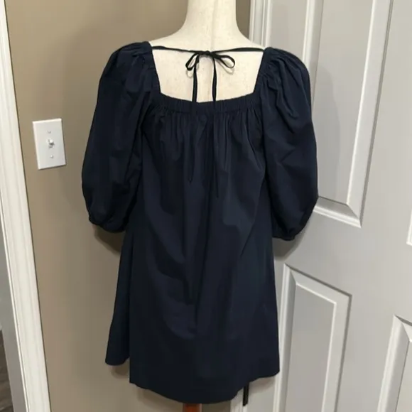 Madewell Square-Neck Puff-Sleeve Mini Dress in Navy