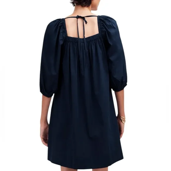 Madewell Square-Neck Puff-Sleeve Mini Dress in Navy