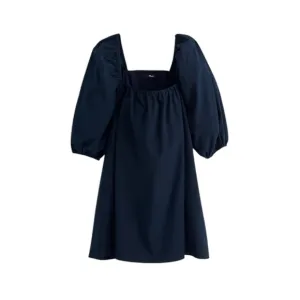 Madewell Square-Neck Puff-Sleeve Mini Dress in Navy
