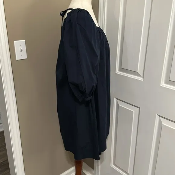 Madewell Square-Neck Puff-Sleeve Mini Dress in Navy