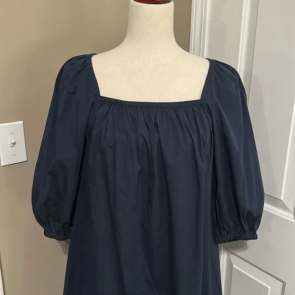 Madewell Square-Neck Puff-Sleeve Mini Dress in Navy