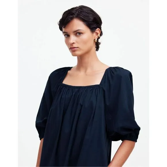 Madewell Square-Neck Puff-Sleeve Mini Dress in Navy Blue Size 2 NWT