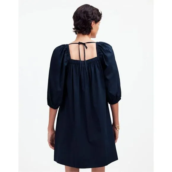 Madewell Square-Neck Puff-Sleeve Mini Dress in Navy Blue Size 2 NWT