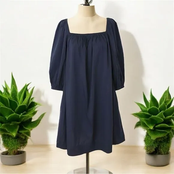 Madewell Square-Neck Puff-Sleeve Mini Dress in Navy Blue Size 2 NWT