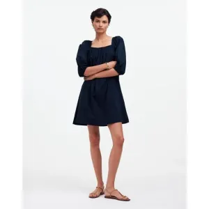 Madewell Square-Neck Puff-Sleeve Mini Dress in Navy Blue Size 2 NWT