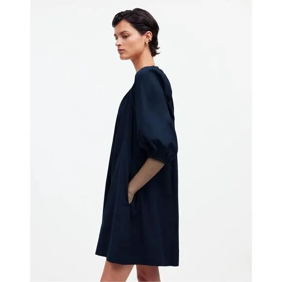 Madewell Square-Neck Puff-Sleeve Mini Dress in Navy Blue Size 2 NWT