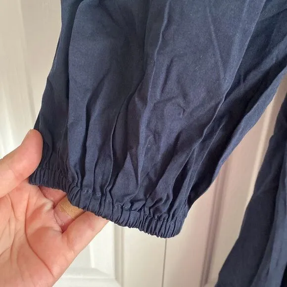 Madewell Square-Neck Open Back Puff-Sleeve Mini Dress Navy Babydoll Size 6
