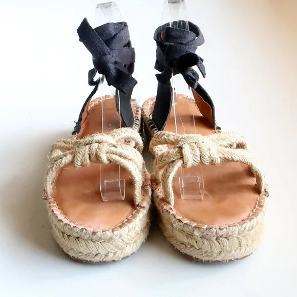 Madewell The Gwen Flat Platform Espadrille Ankle Tie Lace Up Jute Sandals 7.5