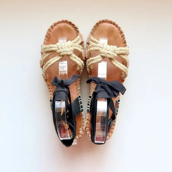 Madewell The Gwen Flat Platform Espadrille Ankle Tie Lace Up Jute Sandals 7.5