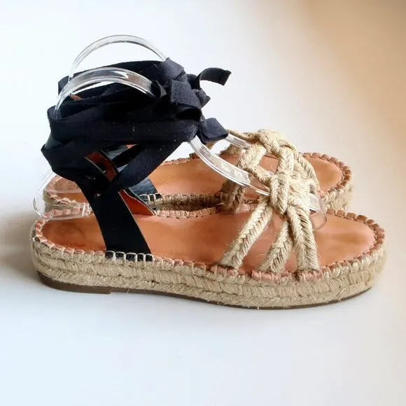 Madewell The Gwen Flat Platform Espadrille Ankle Tie Lace Up Jute Sandals 7.5