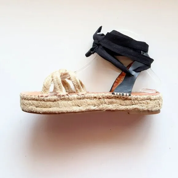 Madewell The Gwen Flat Platform Espadrille Ankle Tie Lace Up Jute Sandals 7.5