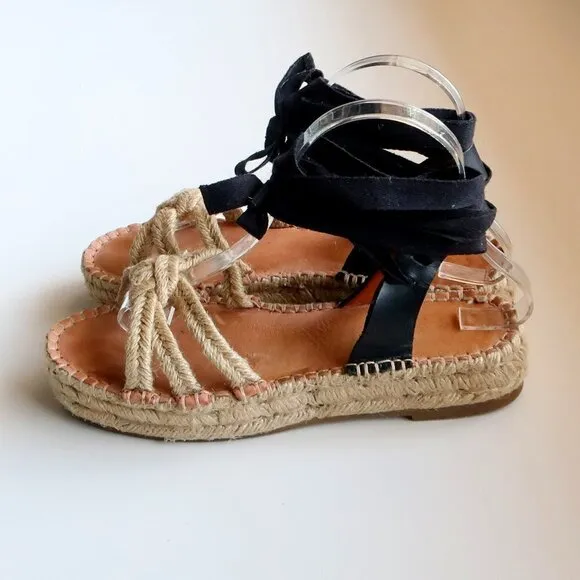 Madewell The Gwen Flat Platform Espadrille Ankle Tie Lace Up Jute Sandals 7.5