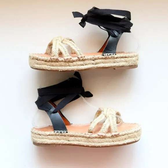 Madewell The Gwen Flat Platform Espadrille Ankle Tie Lace Up Jute Sandals 7.5