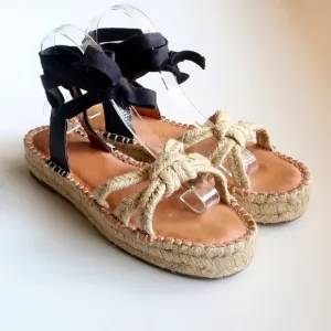 Madewell The Gwen Flat Platform Espadrille Ankle Tie Lace Up Jute Sandals 7.5