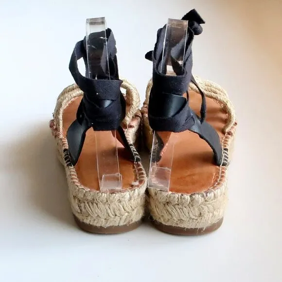 Madewell The Gwen Flat Platform Espadrille Ankle Tie Lace Up Jute Sandals 7.5