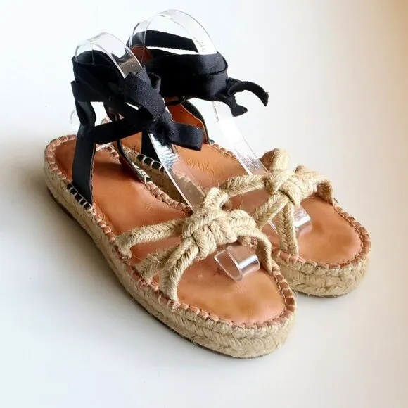Madewell The Gwen Flat Platform Espadrille Ankle Tie Lace Up Jute Sandals 7.5
